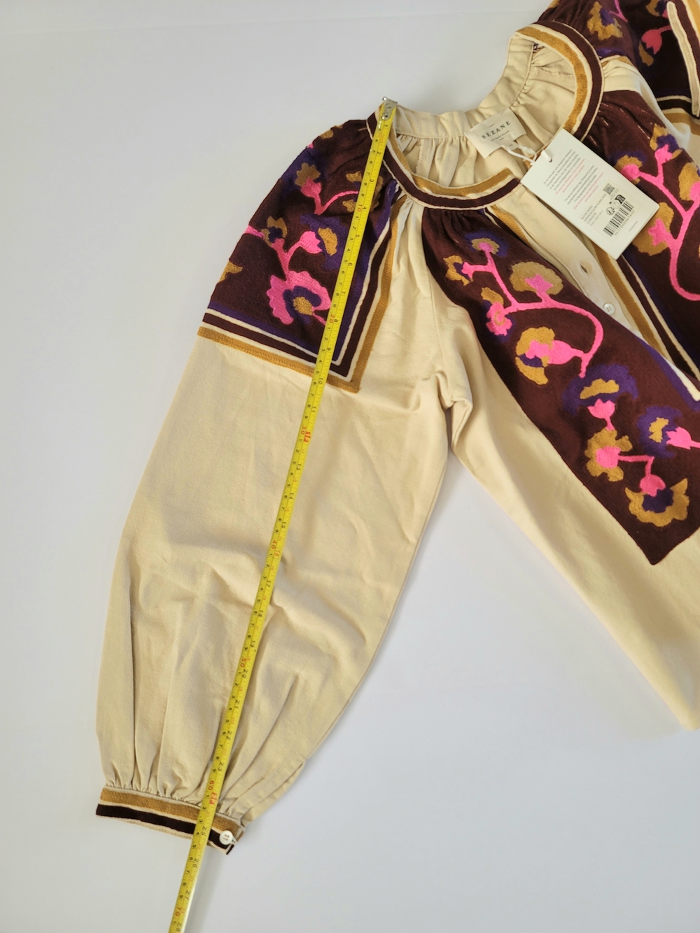 Sezane Saveria Cotton Embroidered Long Sleeve Peasant Blouse,  2/34, Cottagecore - Picture 12 of 13